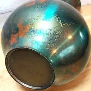 VTG Japanese Bronze Murashido Bulbous Vase Patina-Red-Orange Hues Artist Stamp