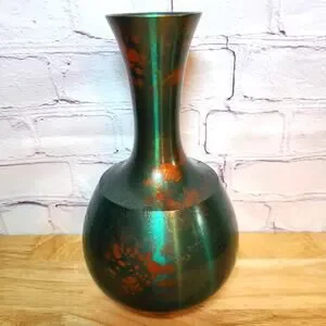 VTG Japanese Bronze Murashido Bulbous Vase Patina-Red-Orange Hues Artist Stamp