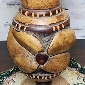 VTG Lathe Turned Wood Vase On Pedestal Stand - Rustic Farmhouse Floral Decor