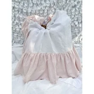 VTG Martha Stewart KING Pink White TOILE Bed Skirt Cottage USA MADE *FLAWS*