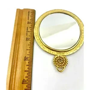 VTG Mirror Handheld Cosmetic Mirror Compact Makeup MEI FA Gold Tone