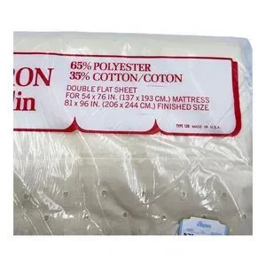 Vtg No Iron Luxury Muslin Pequot Double Flat Sheet White/Ivory 81x96 NOS