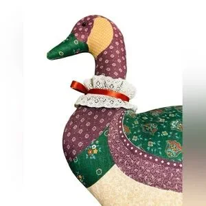 VTG Patchwork Fabric Goose Pillow Handmade 18” Granny Core