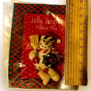 VTG RARE GANZ JOLLY JANGLES FESTIVE PINS 2.5” SNOWMAN DOUGH CHRISTMAS HOLIDAY