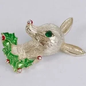 VTG Signed Gerry’s Christmas Rudolph Reindeer Brooch Gold Tone Enamel Pin Retro
