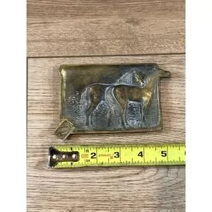VTG Solid Brass Horse Ashtray Trinket Dish Equestrian Rodeo County Patina Signed
