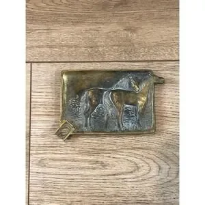 VTG Solid Brass Horse Ashtray Trinket Dish Equestrian Rodeo County Patina Signed