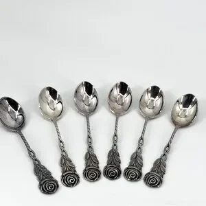 VTG Swedish Moccaskedar Demitasse Silverplate Spoons Set-of-6