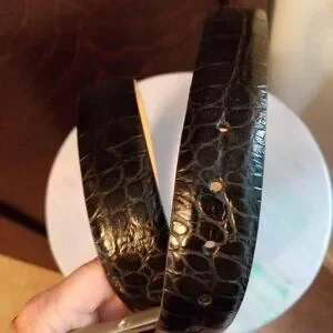 W. Kleinberg Embossed Crocodile Belt Nickel Removable Buckle Black Sz 42