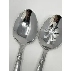 Wallace NAPOLI Glossy Serving Slotted Spoons 8 7/8” Stainless Flatware Set Of 2