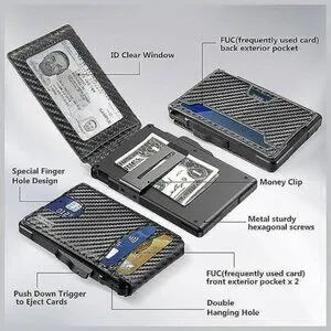 Wallet For Men - With Money Clip Slim Leather Slots Carbon Black-01