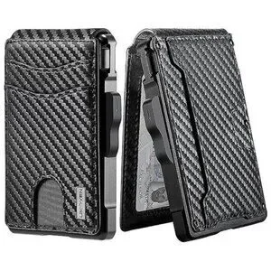 Wallet for Men - with Money Clip Slim Leather Slots Carbon Black-01