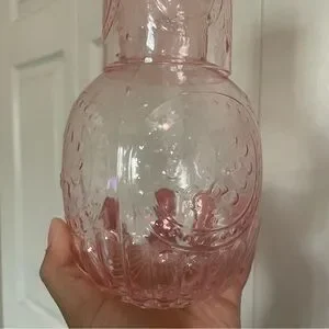 Water Carafe Elegant Pink Glass With Matching Glass
