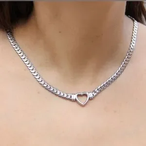 Waterproof heart snake white gold plated necklace