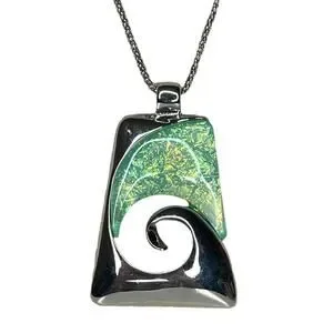 Wave Pendant Necklace Silver Tone And Teal