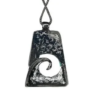 Wave Pendant Necklace Silver Tone And Teal
