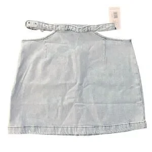 We Wore What Indigo Comfort Skirt Cut Out Sm Super Light Mini Denim Revolve NWT