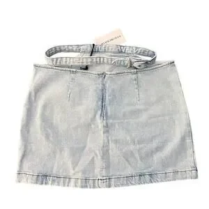 We Wore What Indigo Comfort Skirt Cut Out Sm Super Light Mini Denim Revolve NWT