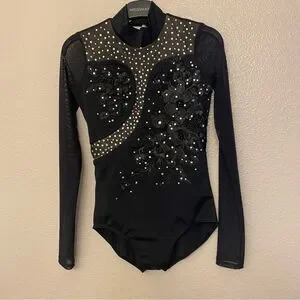 Weissman Solo Custom Dance costume Black Long Sleeve mesh Leotard 14627 LC