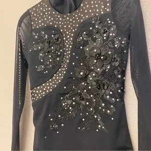 Weissman Solo Custom Dance costume Black Long Sleeve mesh Leotard 14627 LC