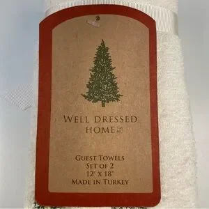 Well Dressed Home Cream Hand Towel With Noel Embroidery Set Of 2 NWT