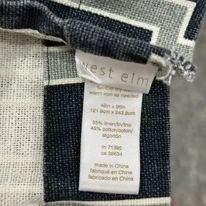 West Elm Wallpaper Print Window Curtain Panel Grommet Linen Cotton Blue 48"x 96"