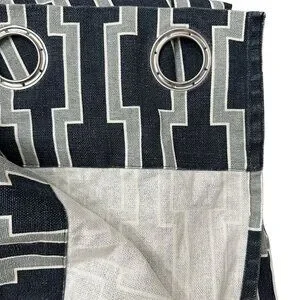West Elm Wallpaper Print Window Curtain Panel Grommet Linen Cotton Blue 48"x 96"