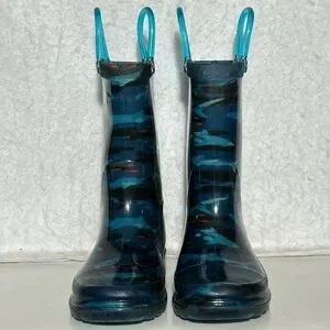 Western Chief Little Kids Camo Shark Waterproof W/Lights Rain Boots SZ US 9
