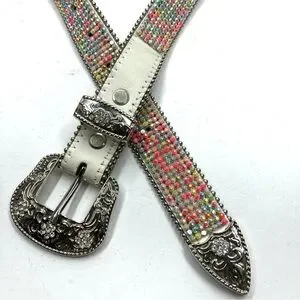 Western Leather Rhinestones Belt Colorful Studded XS Shining Belt Cowgirl