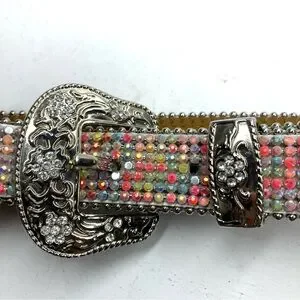 Western Leather Rhinestones Belt Colorful Studded XS Shining Belt Cowgirl