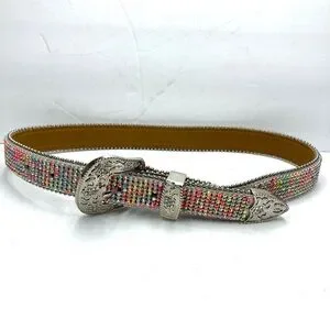 Western Leather Rhinestones Belt Colorful Studded XS Shining Belt Cowgirl