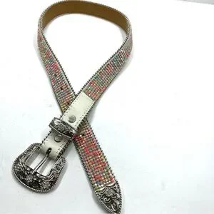 Western Leather Rhinestones Belt Colorful Studded XS Shining Belt Cowgirl