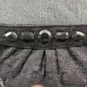 WHBM Women's Lace And Jewel Evening Bag Clutch Silver Chain Strap Black Shoulder