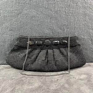 WHBM Women's Lace and Jewel Evening Bag Clutch Silver Chain Strap Black Shoulder