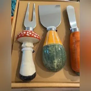 Whimsical Mushroom Carrot Gourd Ceramic Cheese Knife Set Of 3