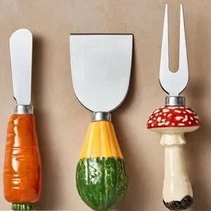 Whimsical mushroom carrot gourd ceramic cheese knife set of 3