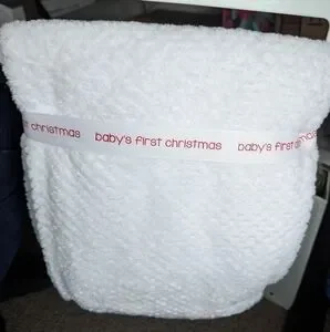 White Baby Blanket With Christmas Train Design