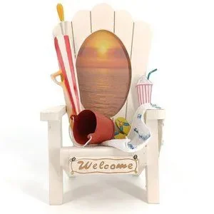 White Beach Chair 4x6 Photo Frame Palm Tree Shovel Bucket 11x7x5 Vacation Pictur