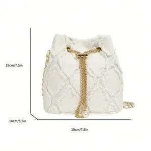White Fashionable Women's Diamond Lattice One-Shoulder Bucket Bag
