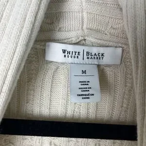 White House Black Market Sweater Womens Medium Ivory Open Front Cardigan Ribbed