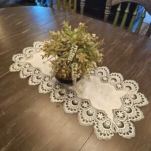 White Lace Cutwork Table Runner 29x13 Embroidered Floral Elegant Dresser Scarf