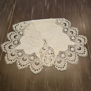White Lace Cutwork Table Runner 29x13 Embroidered Floral Elegant Dresser Scarf