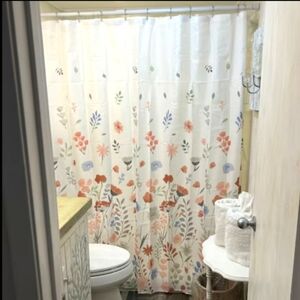 White Multicolor Flower Shower Curtain. 70x72 Inch