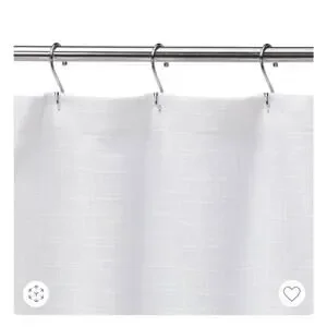 White Squares Woven Fabric Shower Curtain & Liner 12 Plastic Hooks NEW No Tags