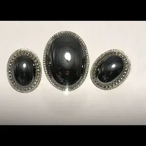 Whiting and Davis Hematite StoneVintage Brooch and Earring set