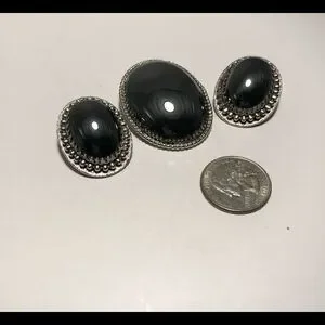 Whiting and Davis Hematite StoneVintage Brooch and Earring set
