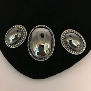 Whiting and Davis Hematite StoneVintage Brooch and Earring set