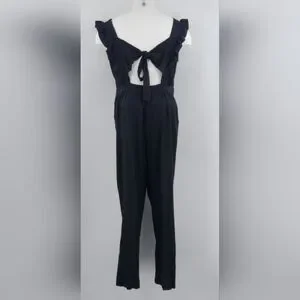 Who What Wear Jumpsuit Womens Size Large Black Ruffle Linen Rayon Summer Resort