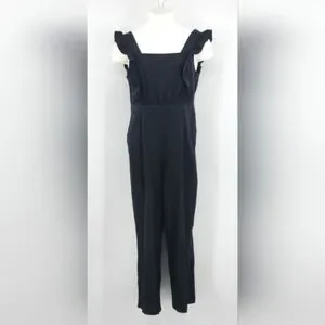 Who What Wear Jumpsuit Womens Size Large Black Ruffle Linen Rayon Summer Resort