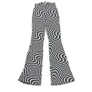 Windsor Optical Illusion Checkerboard Flared Pants Black White Small